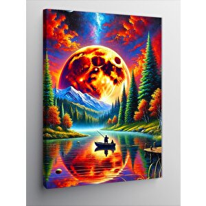 Kanvas Tablo Renkli Ay Ve Kano Manzarası 50x70 cm