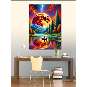 Kanvas Tablo Renkli Ay Ve Kano Manzarası 50x70 cm