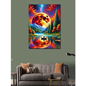 Kanvas Tablo Renkli Ay Ve Kano Manzarası 50x70 cm