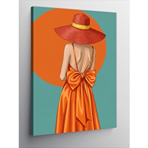 Kanvas Tablo Turuncu Şapkalı Kadın Silüeti 100x140 cm