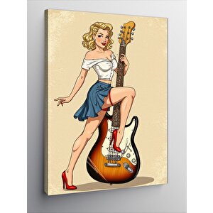 Kanvas Tablo Retro Kadın Ve Gitar 70x100 cm