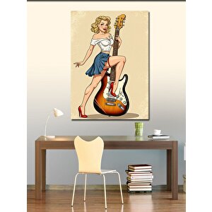 Kanvas Tablo Retro Kadın Ve Gitar 70x100 cm