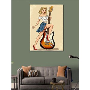 Kanvas Tablo Retro Kadın Ve Gitar 70x100 cm