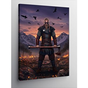 Kanvas Tablo Viking Savaşçısı Ve Kuzgunlar 50x70 cm