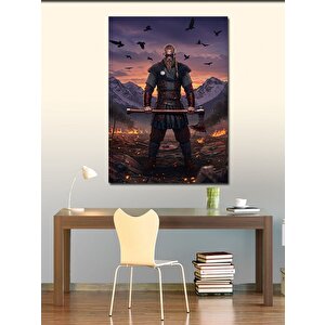 Kanvas Tablo Viking Savaşçısı Ve Kuzgunlar 50x70 cm