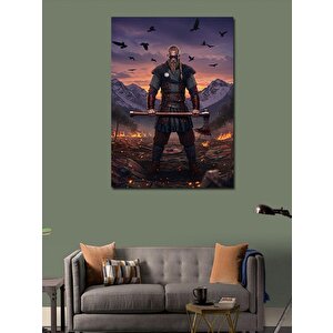 Kanvas Tablo Viking Savaşçısı Ve Kuzgunlar 50x70 cm