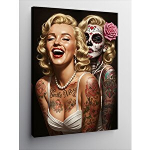 Kanvas Tablo Gülen Kadın Ve Kafatası 70x100 cm