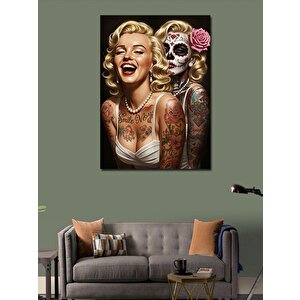 Kanvas Tablo Gülen Kadın Ve Kafatası 70x100 cm