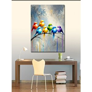 Kanvas Tablo Renkli Dallarda Oturan Kuşlar 100x140 cm