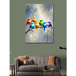Kanvas Tablo Renkli Dallarda Oturan Kuşlar 100x140 cm