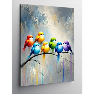 Kanvas Tablo Renkli Dallarda Oturan Kuşlar 70x100 cm