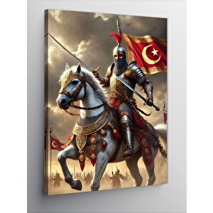 Kanvas Tablo Türk Bayrağı Ve Şövalye 100x140 cm