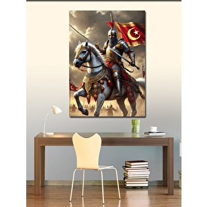 Kanvas Tablo Türk Bayrağı Ve Şövalye 100x140 cm