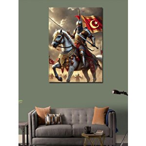 Kanvas Tablo Türk Bayrağı Ve Şövalye 100x140 cm