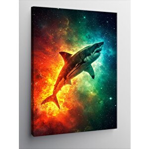 Kanvas Tablo Uzayda Köpekbalığı Çizimi 100x140 cm