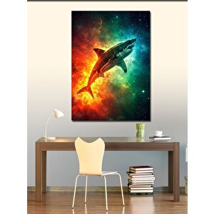Kanvas Tablo Uzayda Köpekbalığı Çizimi 100x140 cm