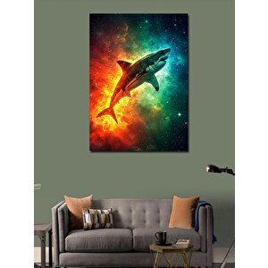 Kanvas Tablo Uzayda Köpekbalığı Çizimi 100x140 cm