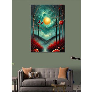 Kanvas Tablo Kırmızı Orman Ve Ayışığı 50x70 cm