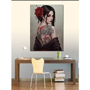 Kanvas Tablo Kırmızı Gül Ve Dövmeli Kadın 100x140 cm