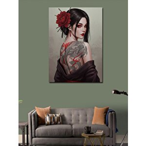 Kanvas Tablo Kırmızı Gül Ve Dövmeli Kadın 100x140 cm