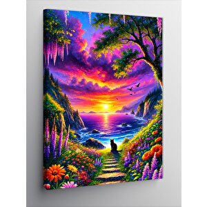 Kanvas Tablo Renkli Gün Batımı Ve Doğa Manzarası 100x140 cm