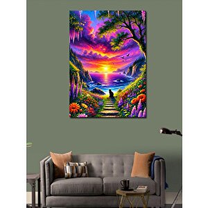 Kanvas Tablo Renkli Gün Batımı Ve Doğa Manzarası 100x140 cm