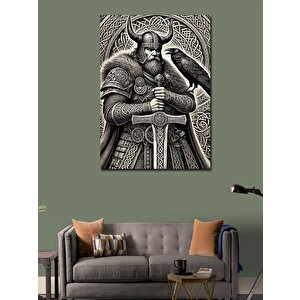 Kanvas Tablo Viking Savaşçısı Ve Kuzgun 100x140 cm
