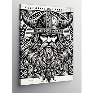 Kanvas Tablo Viking Savaşçı Ve Detaylı Çizim 50x70 cm