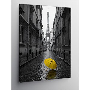 Kanvas Tablo Paris Sokaklarında Sarı Şemsiye 70x100 cm