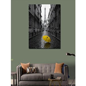 Kanvas Tablo Paris Sokaklarında Sarı Şemsiye 70x100 cm