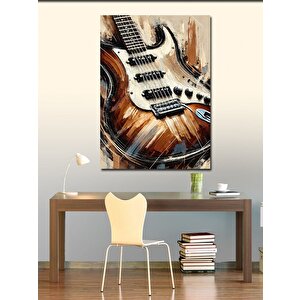 Kanvas Tablo Elektro Gitar Ve Ahşap Doku 50x70 cm