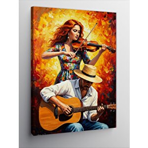 Kanvas Tablo Gitar Ve Kadın Kemancı 70x100 cm