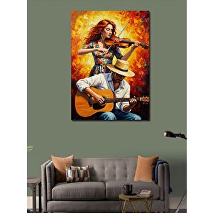 Kanvas Tablo Gitar Ve Kadın Kemancı 70x100 cm