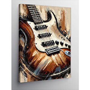 Kanvas Tablo Elektro Gitar Ve Ahşap Doku 100x140 cm