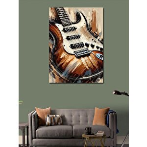 Kanvas Tablo Elektro Gitar Ve Ahşap Doku 100x140 cm