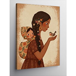 Kanvas Tablo Kuşlu Anne Ve Çocuk 100x140 cm