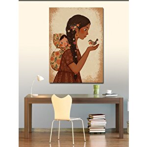 Kanvas Tablo Kuşlu Anne Ve Çocuk 100x140 cm