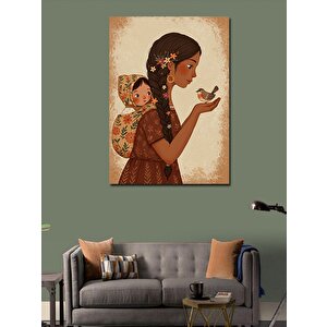 Kanvas Tablo Kuşlu Anne Ve Çocuk 100x140 cm