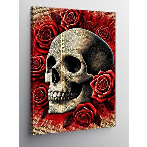Kanvas Tablo Kırmızı Gül Ve Kafatası 50x70 cm