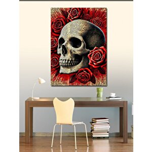 Kanvas Tablo Kırmızı Gül Ve Kafatası 50x70 cm