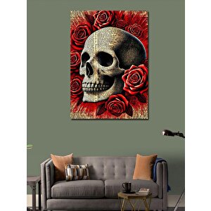 Kanvas Tablo Kırmızı Gül Ve Kafatası 50x70 cm