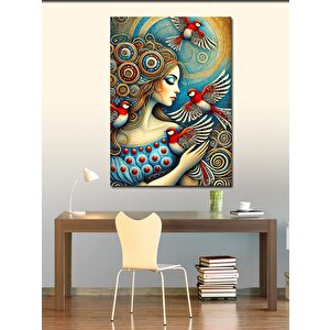Kanvas Tablo Kuşlarla Süslü Kadın Portresi 70x100 cm