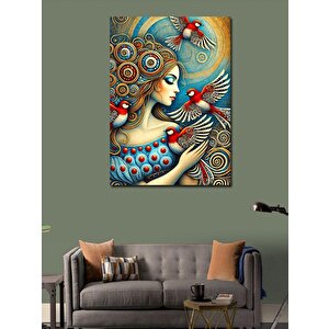 Kanvas Tablo Kuşlarla Süslü Kadın Portresi 70x100 cm