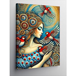 Kanvas Tablo Kuşlarla Süslü Kadın Portresi 50x70 cm