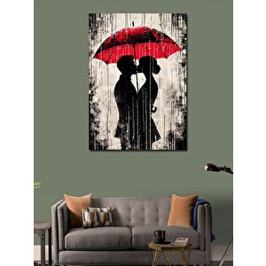 Kanvas Tablo Yağmurlu Gün Ve Şemsiye Altında Aşk 50x70 cm