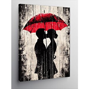 Kanvas Tablo Yağmurlu Gün Ve Şemsiye Altında Aşk 70x100 cm