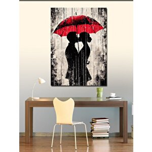 Kanvas Tablo Yağmurlu Gün Ve Şemsiye Altında Aşk 70x100 cm