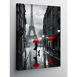 Kanvas Tablo Kırmızı Şemsiyeli Paris Sokağı 100x140 cm