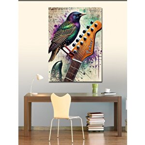 Kanvas Tablo Gitar Ve Renkli Kuş 50x70 cm