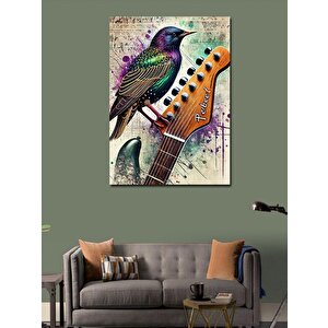 Kanvas Tablo Gitar Ve Renkli Kuş 50x70 cm